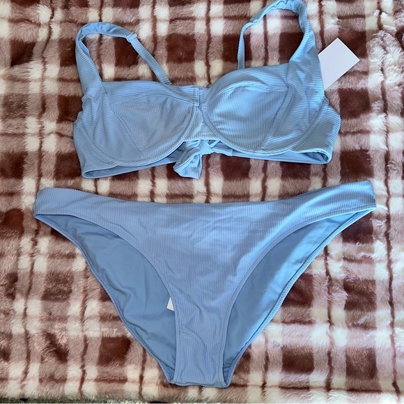 NWT Swimsuits for All Light Blue Ribbed Bikini Top (XL) and Bottom (1XL) - Picture 1 of 5